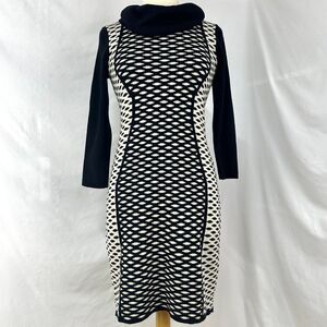 SANDRA DARREN Black Cream Polka Dot Long Sleeve Sweater Dress Women S Turtleneck